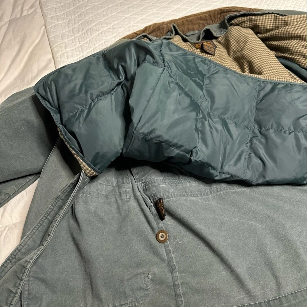 VINTAGE Eddie Bauer Chore Jacket Men L Green Goose Down Removable Liner Dad coat - Picture 9 of 16